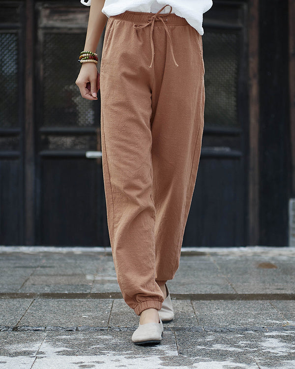 Women Linen and Cotton Comfort Style Tapered Pants