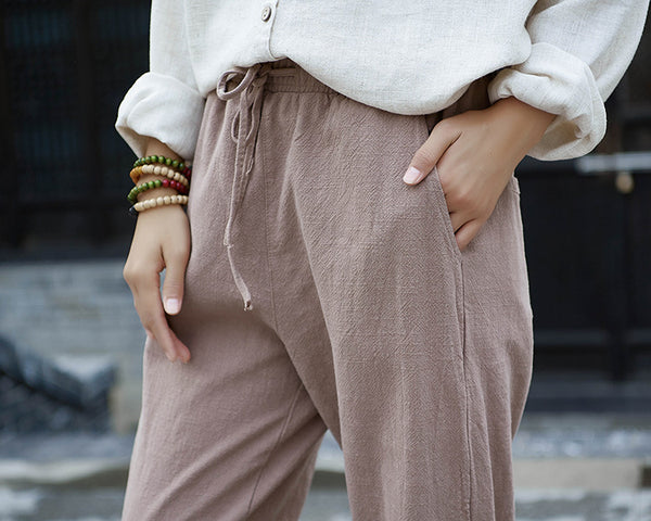Women Linen and Cotton Comfort Style Tapered Pants