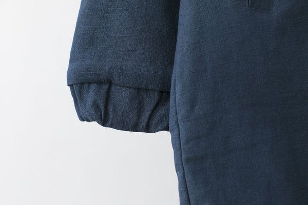 Men Simple Pure Color Style Middle Length Linen and Cotton Quilted Coat with Hoodie