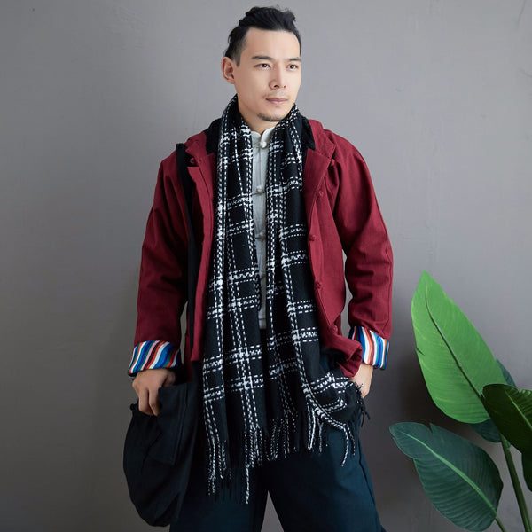 Men Simple Pure Color Style Linen and Cotton Jacket with Hoodie (inner with velvet)