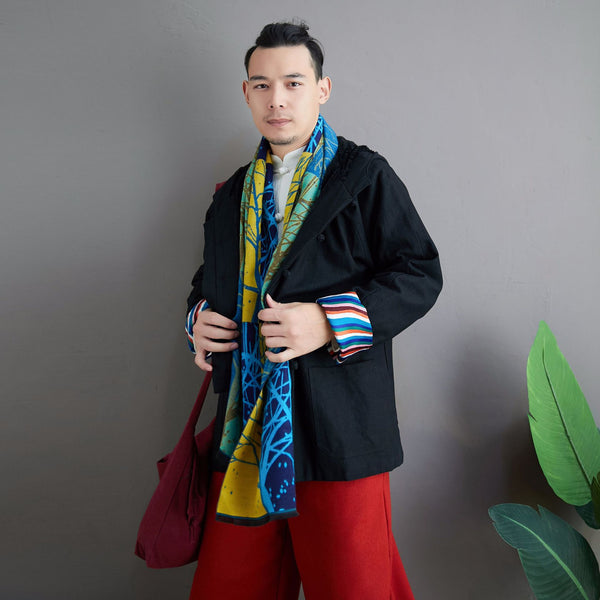 Men Simple Pure Color Style Linen and Cotton Jacket with Hoodie (inner with velvet)