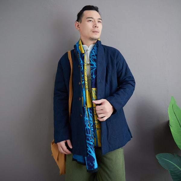 Men Simple Pure Color Style Linen and Cotton Quilted Jacket