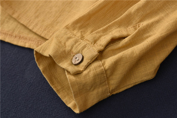 Women Casual Style Sand-washed Linen and Cotton Long Sleeve Shirt
