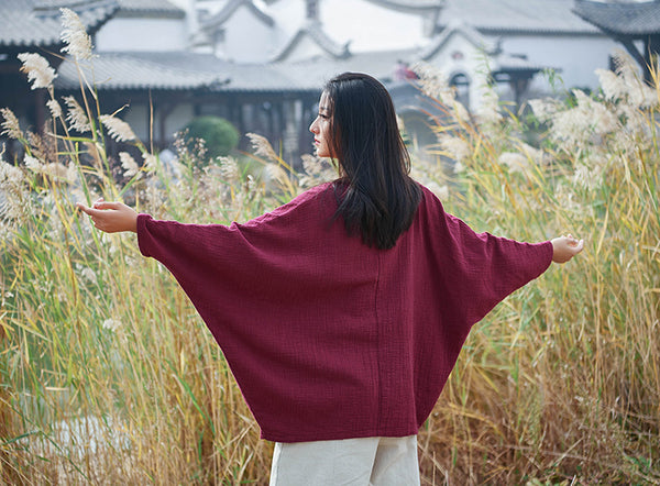 Women Casual Style Linen and Cotton Long Sleeve Loose T-shirt