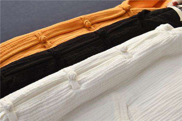 Women Casual Style Wrinkle Linen and Cotton Long Sleeve Quilted Cardigan Shirt