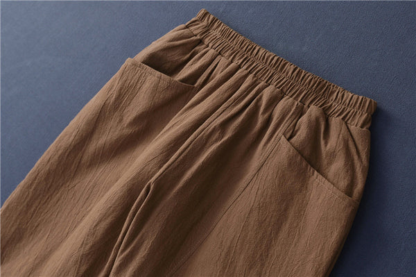 Women Linen and Cotton Quilted Tapered Pants