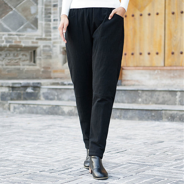 Women Linen and Cotton Quilted Tapered Pants