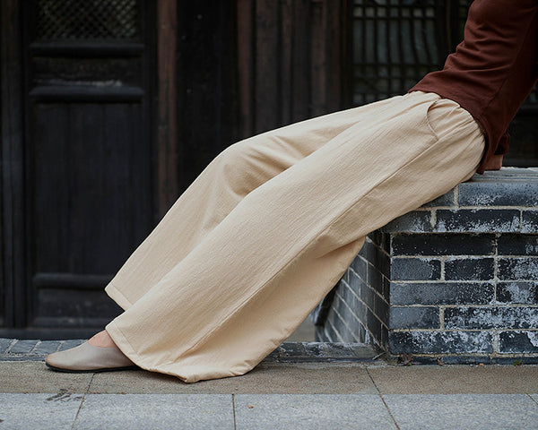 Women Linen and Cotton Wide Leg Quilted Pants