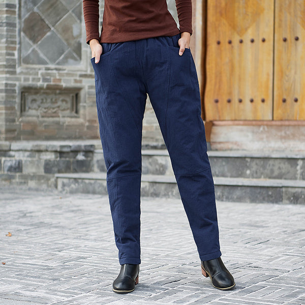 Women Linen and Cotton Quilted Tapered Pants