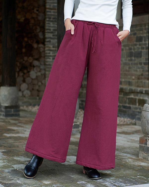 Women Linen and Cotton Wide Leg Quilted Pants
