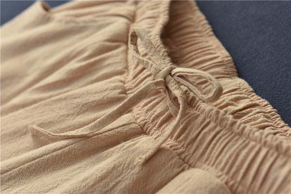 Women Linen and Cotton Wide Leg Quilted Pants