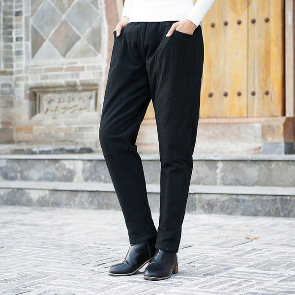 Women Linen and Cotton Quilted Tapered Pants