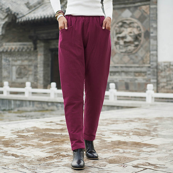 Women Linen and Cotton Quilted Tapered Pants