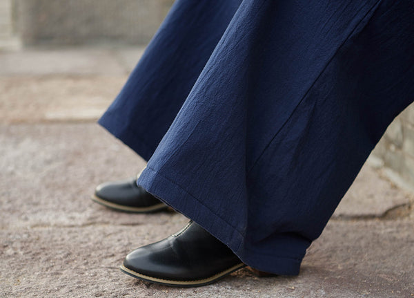 Women Linen and Cotton Wide Leg Quilted Pants