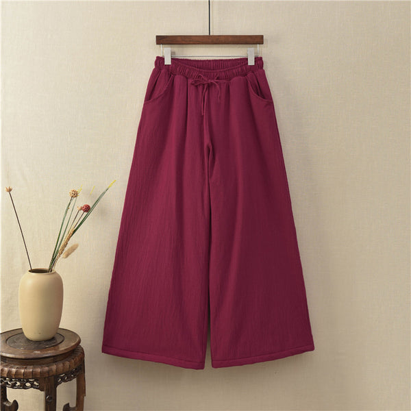 Women Linen and Cotton Wide Leg Quilted Pants