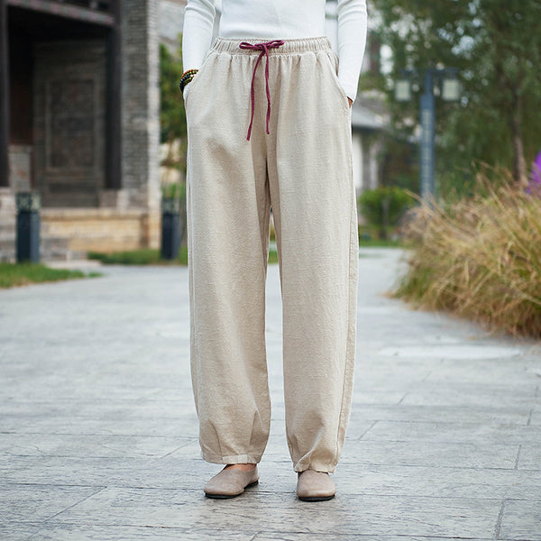 Women Linen and Cotton Sand-Washed Lantern Style Pants