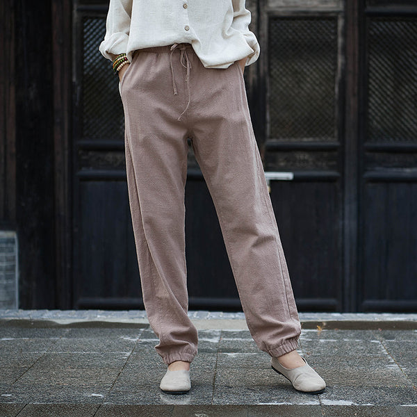 Women Linen and Cotton Comfort Style Tapered Pants