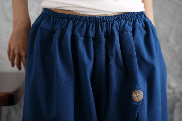 Women Casual Loose Pure Color Cotton and Linen Hanging Crotch Pants