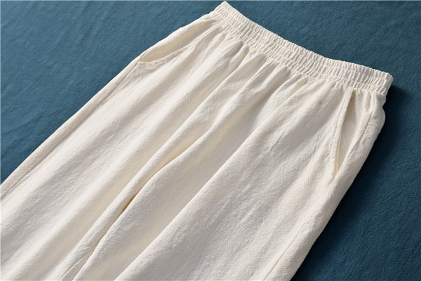Women Linen and Cotton Comfort Style Cropped Pants