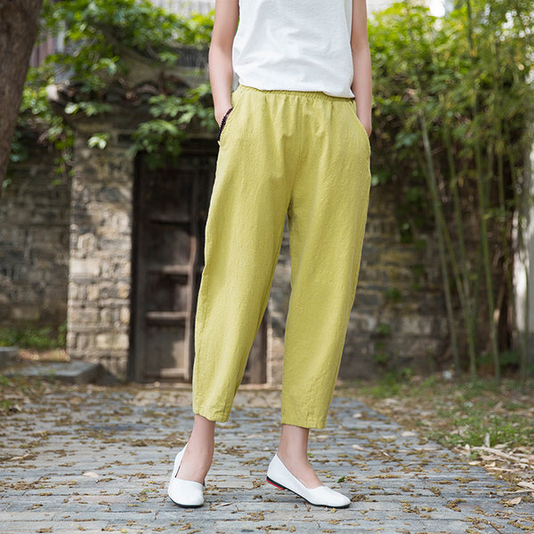 Women Linen and Cotton Comfort Style Cropped Pants