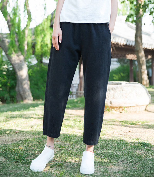 Women Linen and Cotton Comfort Style Cropped Pants