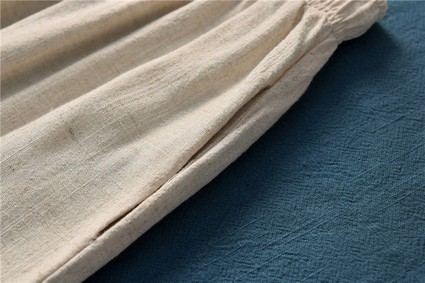 Women Linen and Cotton Yoga Style Wide Leg Cropped Pants