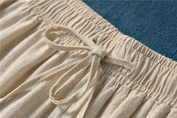 Women Linen and Cotton Yoga Style Wide Leg Cropped Pants