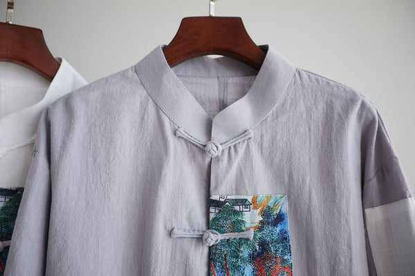 Men Chinese Style Linen and Cotton Long Sleeve Jacket