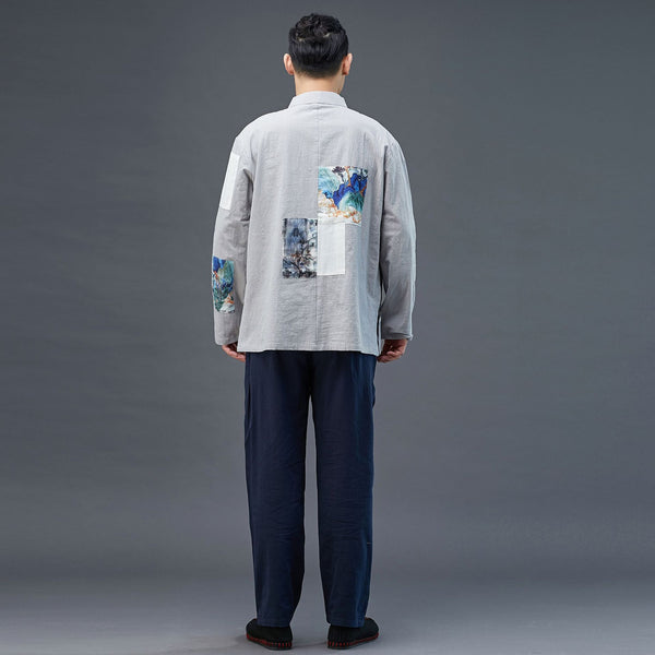 Men Chinese Style Linen and Cotton Long Sleeve Jacket
