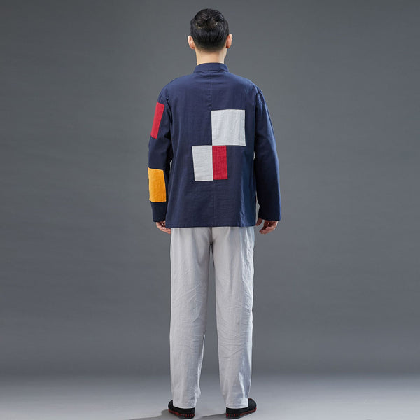 Men Chinese Style Linen and Cotton Long Sleeve Jacket