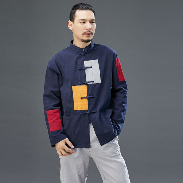 Men Chinese Style Linen and Cotton Long Sleeve Jacket