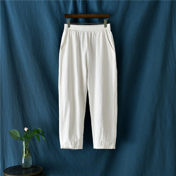 Women Linen and Cotton Comfort Style Cropped Pants