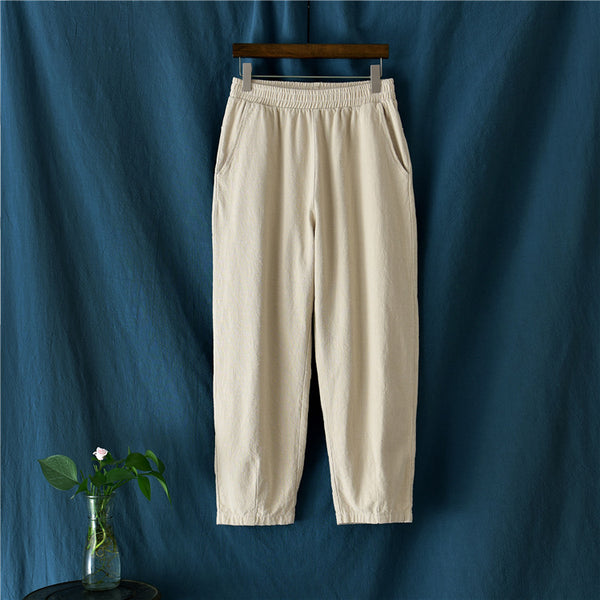 Women Linen and Cotton Comfort Style Cropped Pants