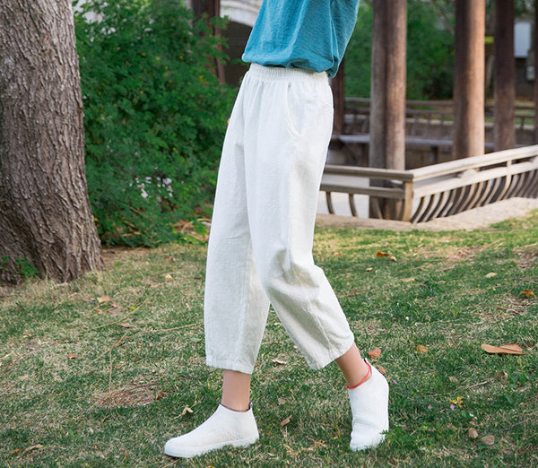 Women Linen and Cotton Comfort Style Cropped Pants