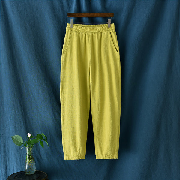 Women Linen and Cotton Comfort Style Cropped Pants