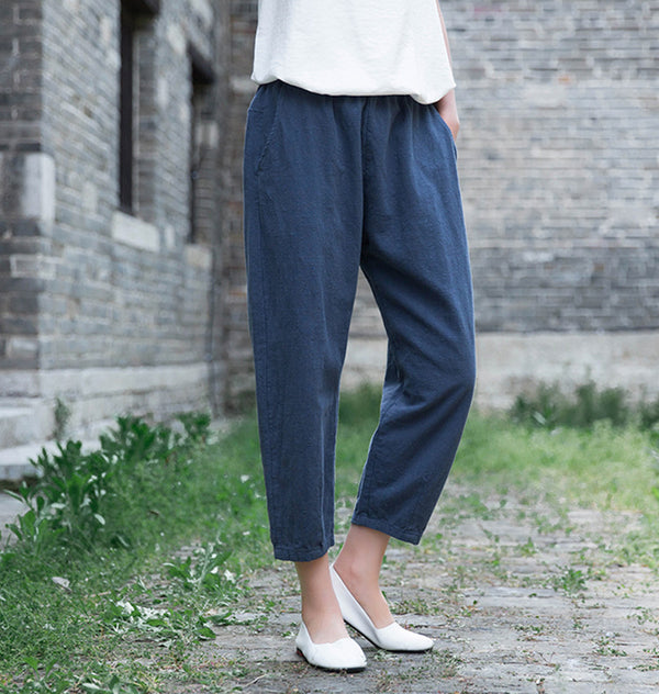 Women Linen and Cotton Comfort Style Cropped Pants