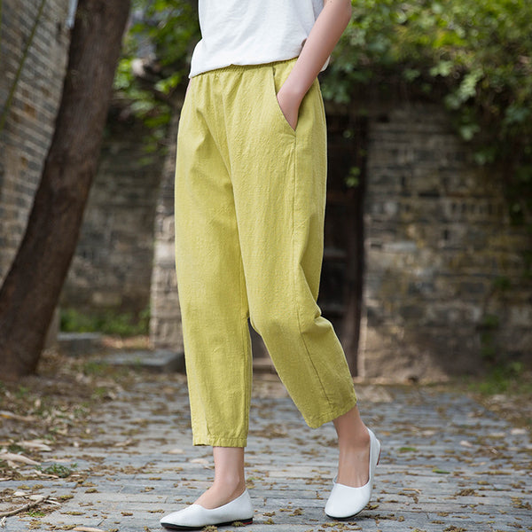 Women Linen and Cotton Comfort Style Cropped Pants