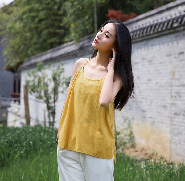 Women Simple Casual Linen and Cotton Tank