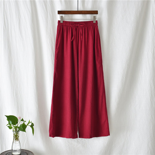 Women Linen and Cotton Yoga Style Wide Leg Cropped Pants