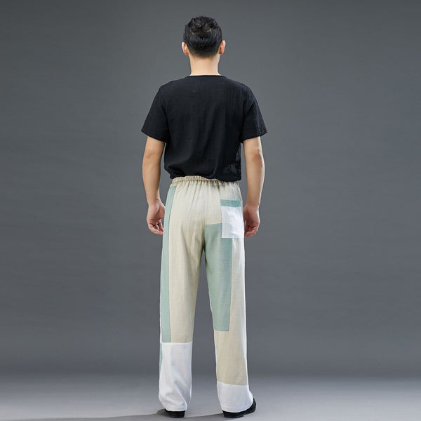 Men Pure Color Thin Wrinkled Linen and Cotton T-shirt