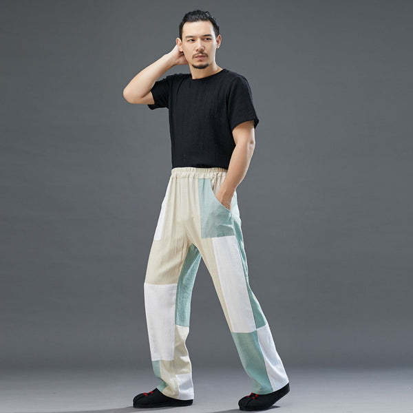 Men Pure Color Thin Wrinkled Linen and Cotton T-shirt