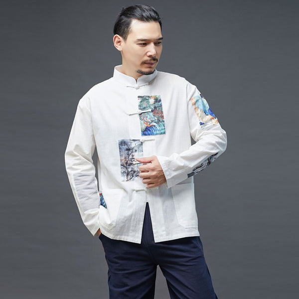 Men Chinese Style Linen and Cotton Long Sleeve Jacket