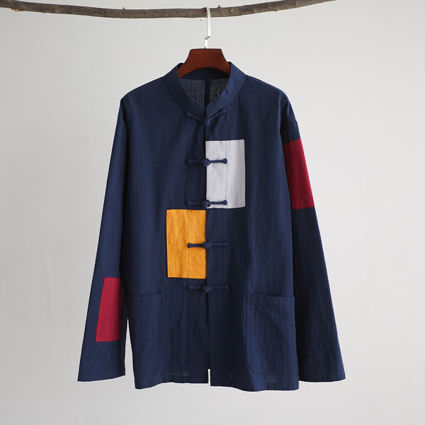 Men Chinese Style Linen and Cotton Long Sleeve Jacket