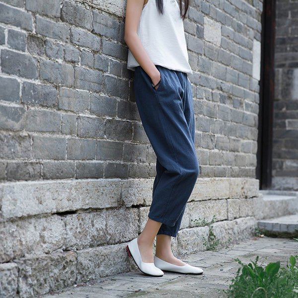 Women Linen and Cotton Comfort Style Cropped Pants