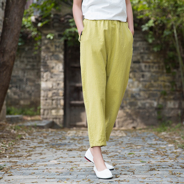 Women Linen and Cotton Comfort Style Cropped Pants