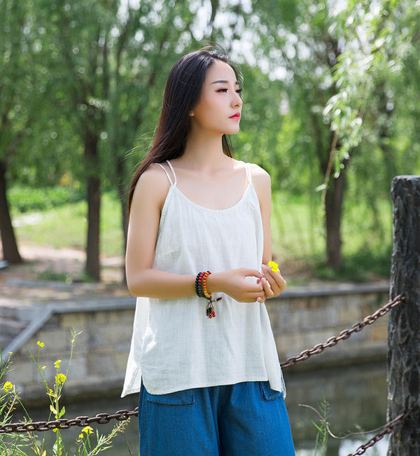 Women Simple Casual Linen and Cotton Tank