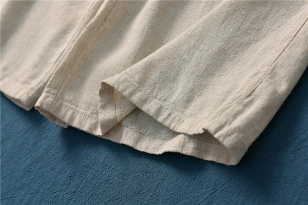Women Linen and Cotton Yoga Style Wide Leg Cropped Pants