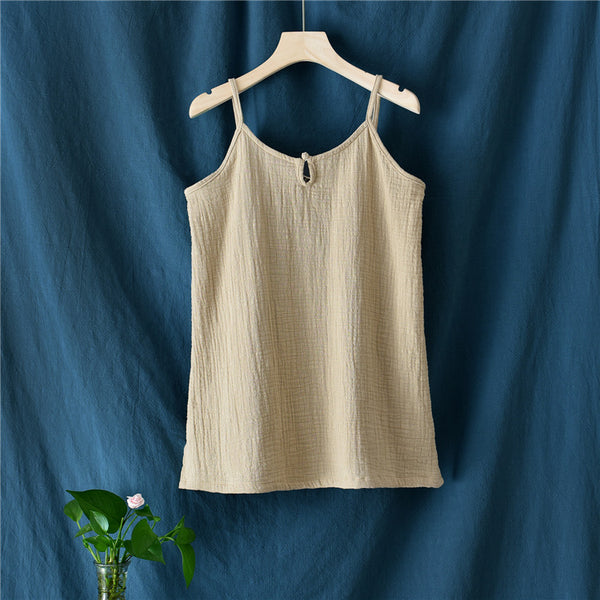 Women Casual Wrinkled Linen and Cotton Tank