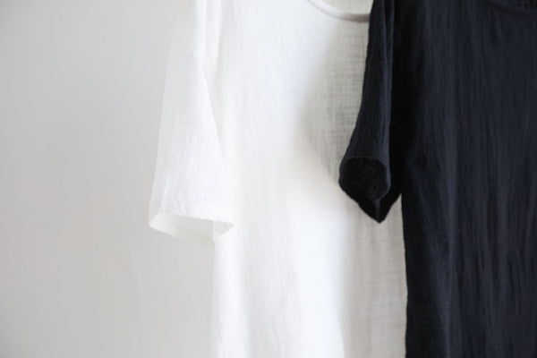 Men Pure Color Thin Wrinkled Linen and Cotton T-shirt