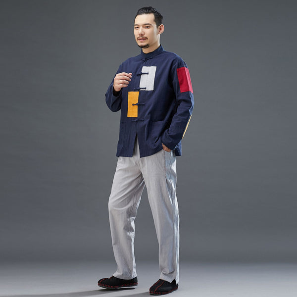 Men Chinese Style Linen and Cotton Long Sleeve Jacket